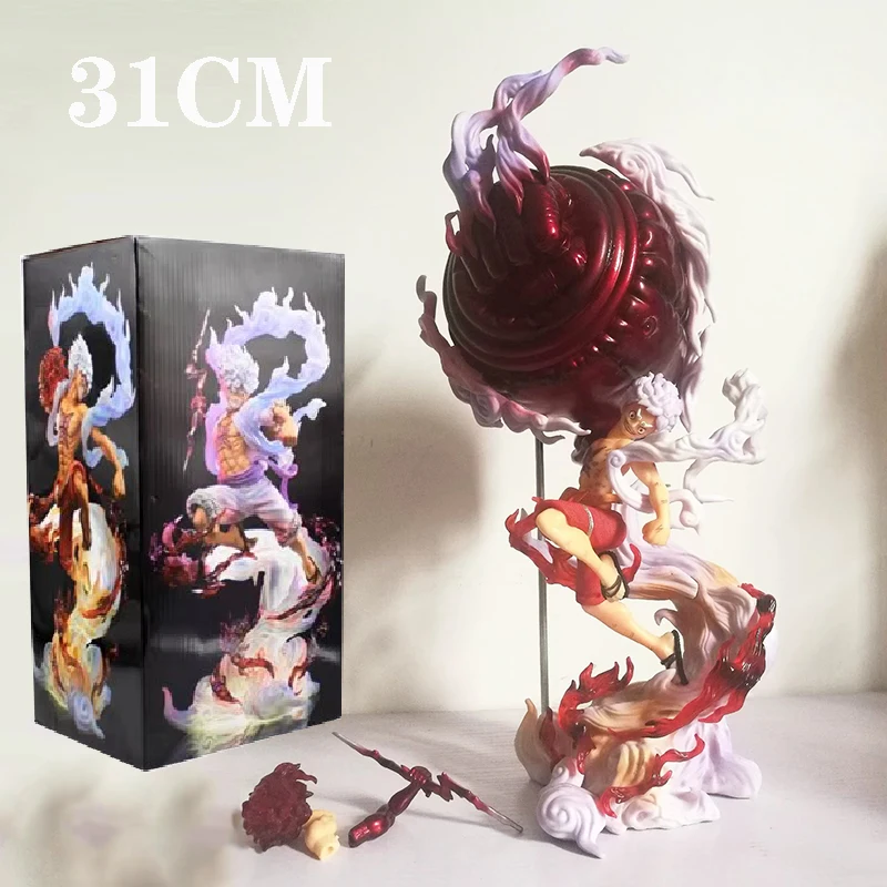 

31cm Anime Sun God Luffy Figure Big Fist Statue One Piece Island Ghosts Nika Monkey D Luffy Gear 5 Figures PVC Collection Toys