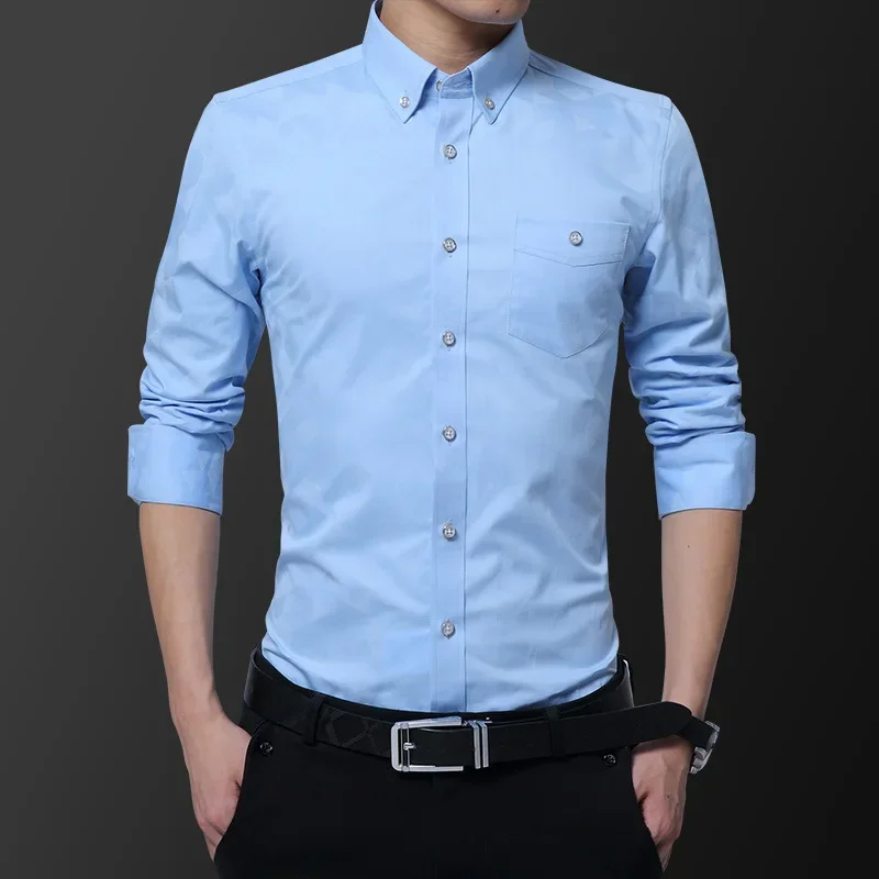 

Autumn New Men's Shirts Long-sleeved Business Casual Cotton Breathable and Comfortable Fashion Solid Color Slim Fit No Ironing