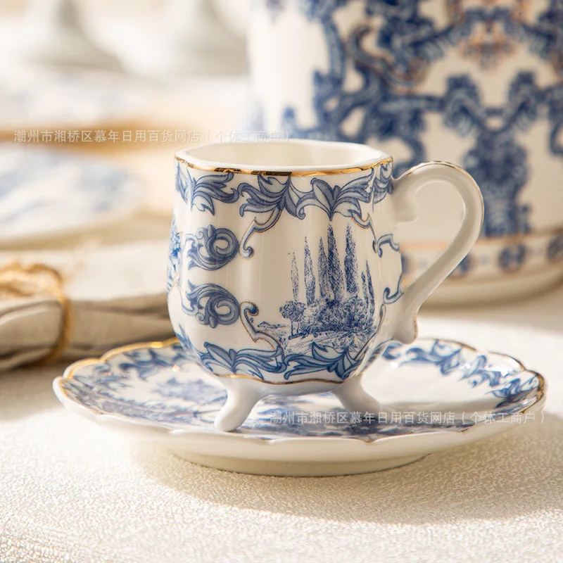 Blau-weiße Porzellan-Türkische Kaffeetasse mit Untertasse 90ML Espressotasse Keramik Arabische Kaffeetasse mit Henkel
