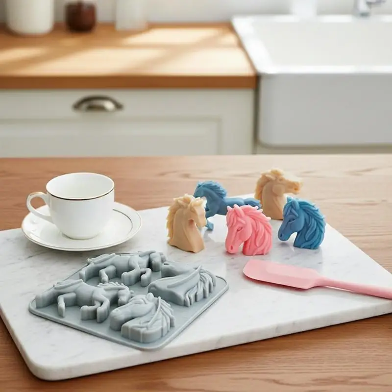 Horse Mold Silicone 4 Cavity 3D Horse Themed Baking Mould Tray For Party Chocolate Cake Topper Dessert Mousse Pastry