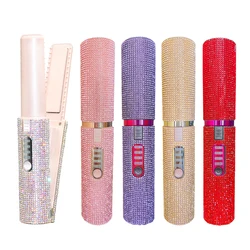 2-IN-1 Electric Hair Straightener Curler Fashion Colored Diamond  Design Cordless Travel Home Hair Straightening Styler Brush