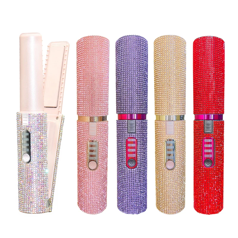 2-IN-1 Electric Hair Straightener Curler Fashion Colored Diamond  Design Cordless Travel Home Hair Straightening Styler Brush