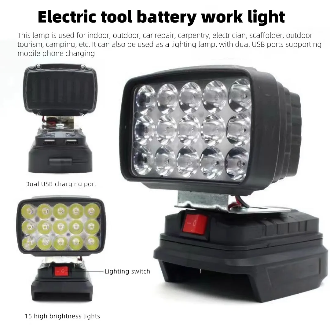 Handheld LED Work Lights for Makita 18V Li-ion Battery Switch Dual USB Charger Tool Lamps Cordless Emergency Camping Flashlight