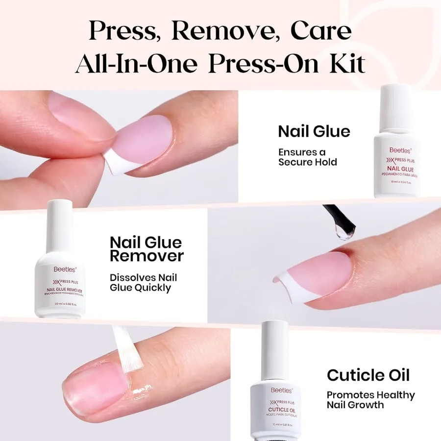 Short Squaval French Tips Press on Nails Kit 7 Colors Gel Nail Kit Fake Nails Tips with Nail Glue Remover Builder Top C
