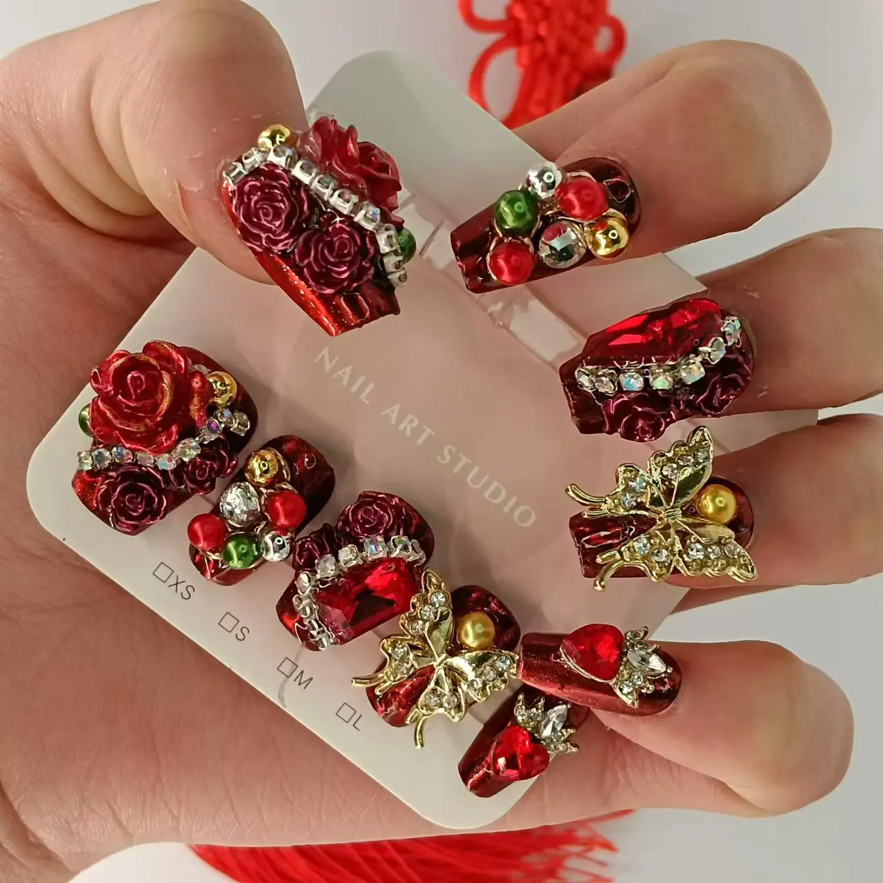 10Pcs High Quality Handmade Press on Nails New Year's Hot Selling Items Luxurious Flowers Internet celebrities Niche Styles