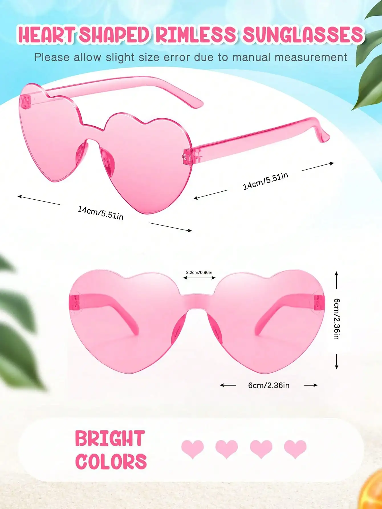 Multi Pairs Heart Shaped Sunglasses Candy Color Rimless Fun Heart Sunglasses for Women Men Party Favors Heart Glasses