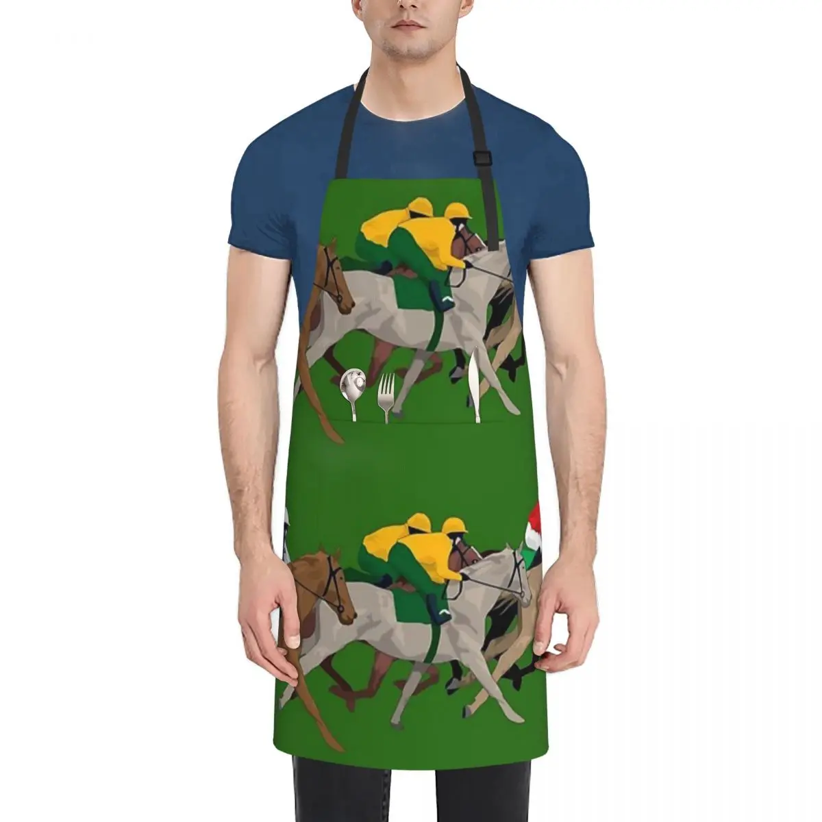 

Horse Race Durable Waterproof Apron with Pockets - Perfect for Adults, Ideal for Cooking, BBQ, and Gardening