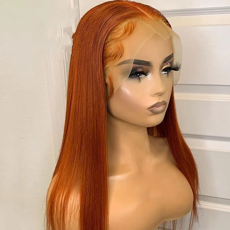 

Soft 26” Long Ginger Orange Silky Straight 180Density Lace Front Wig For Black Women Babyhair Heat Resistant Preplucked Glueless