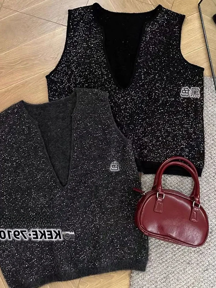 Winter Svel Knitted Vest V-Ne Casual Women's Faionable Commute Top Regular Length Pure Color Versatile Leisurewear