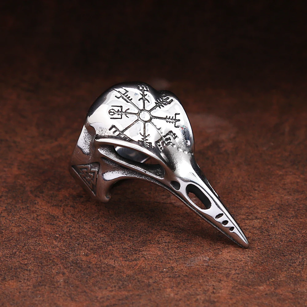 Gothic Vintage Odin Crow Skull Ring For Men Women Punk Stainless Steel Viking Compass Rings Fashion Amulet Jewelry Dropshipping