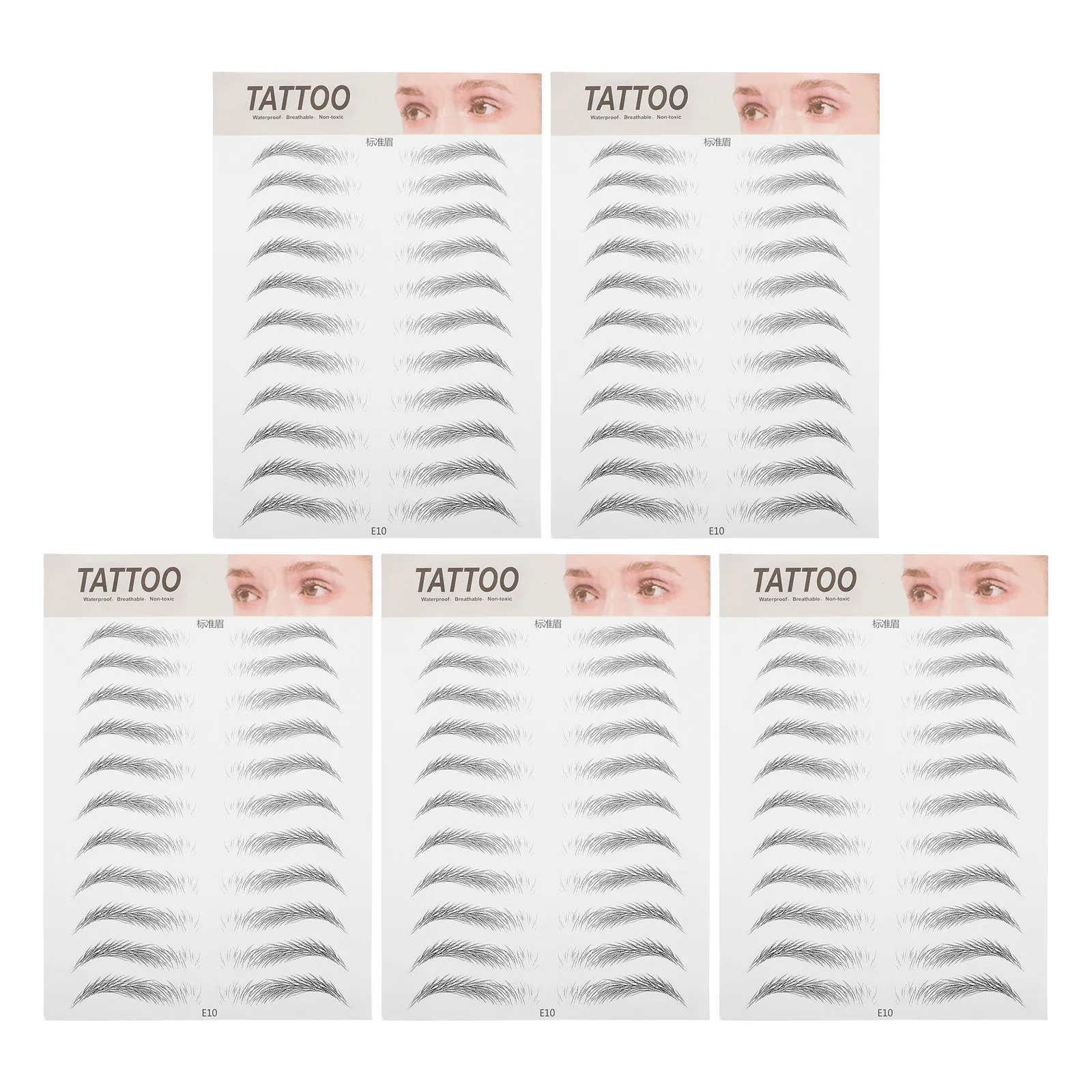 5Pcs Black 6D Eyebrow Stickers Hair-Like Realistic Temporary Brow Enhancer Waterproof Long-Lasting Adhesion Full Shape Design