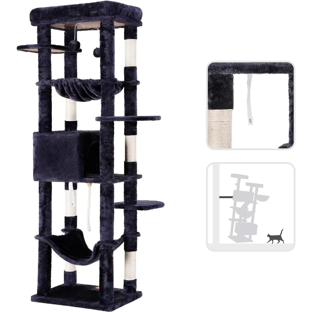 Imagem -06 - Heavy Duty Indoor Cat Tower Tree Condomínio de Móveis de Vários Níveis para Gatos Grandes 20 Lbs 69 Polegadas Xxl