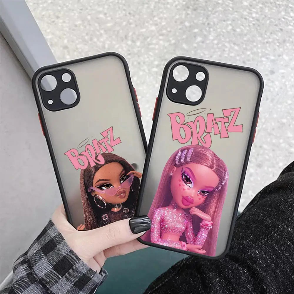 Fashion Bratz Doll Coque iPhone 15 14 Case For iPhone 11 13 14 12 Pro Max Mini X XS SE 7 8 Plus Silicone Clear Matte Back Covers