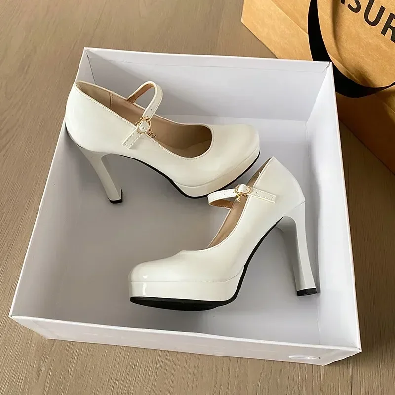 2024 Vrouwen Baotou Ronde Neus Platform Hak Mary Janes Schoenen Vrouwen Ondiepe Elegante Trend Comfortabele Mode Schoenen Schoenen voor Vrouwen