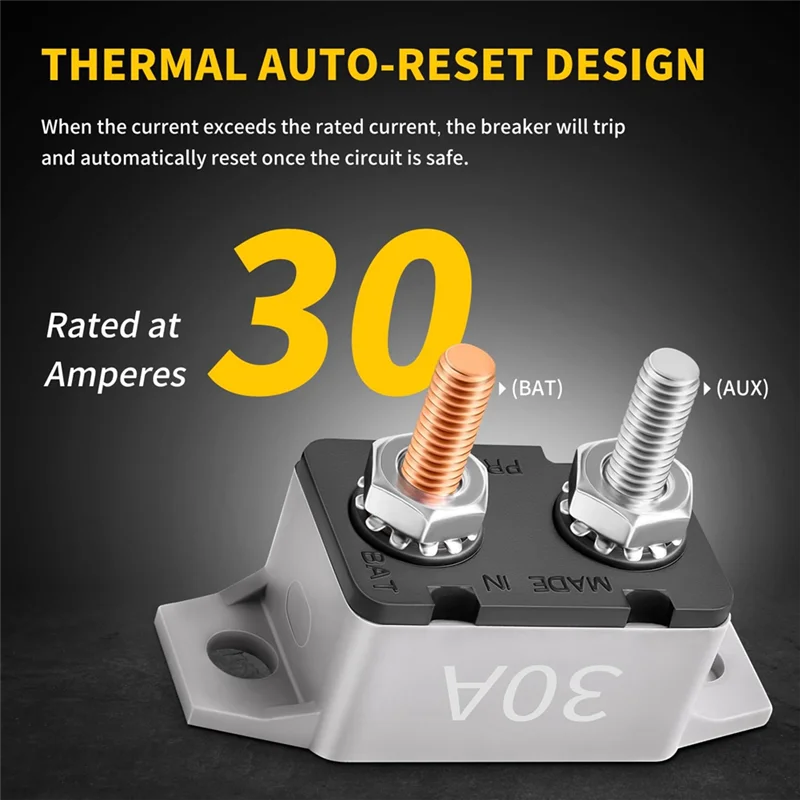 ABMS-Automatic Reset 30Amp DC Circuit Breaker 12V-24V For Automotive Marine Boat Car RV Trailer With Cover Stud Bolt(6Pcs)