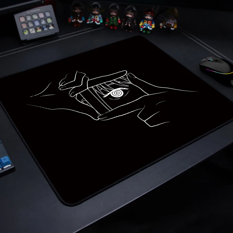E-Sports Mousepad Black Background Simple Logos Manga Abstract Pattern Chinese Characters Locking Edge Mouse Mat Desk Mat