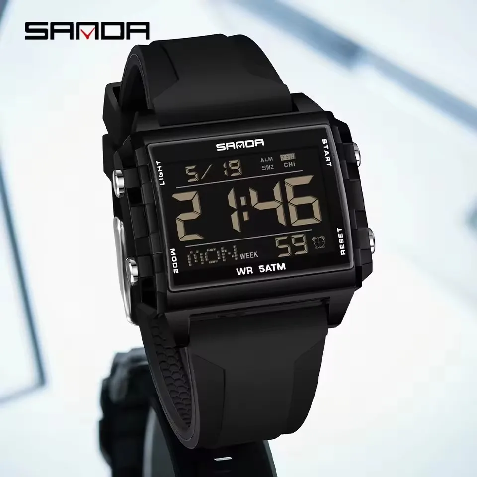 SANDA 6275 Fashion Electronic Watch Transparent Case Waterproof Silicone Strap Luminous Calendar Sport Men Women Digital Watches