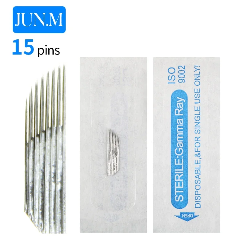 

100 Pcs Permanent Makeup Blade For Manuel Pen 15pin 2Row Flat Needle Embroidery Eyebrow Tattooing Supplies