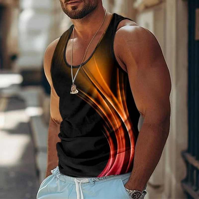 

3D Printed Colorful Stripe Tank Tops For Man Simple Fashion Pattern Tees Summer Casual Vest Oversized Sports Street Tank Top