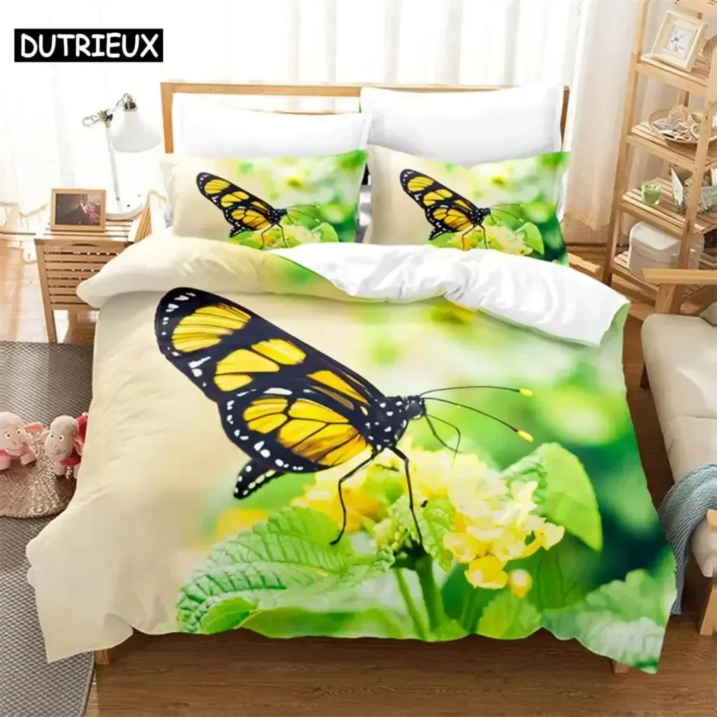Luxury New 3D Print Butterfly Scenery Queen Bedding Set Duvet Cover Kids Bedroom Bed Set Cover Set King Size Duvet Cover