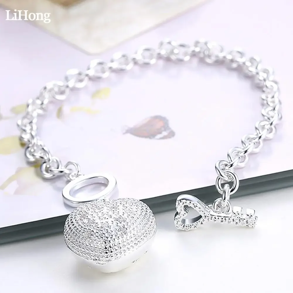 

Zhubobo Heart Key Charm Bracelet Silver 925 Jewelry Fashion Women Bijoux Gift High Quality Bracelet Bangles