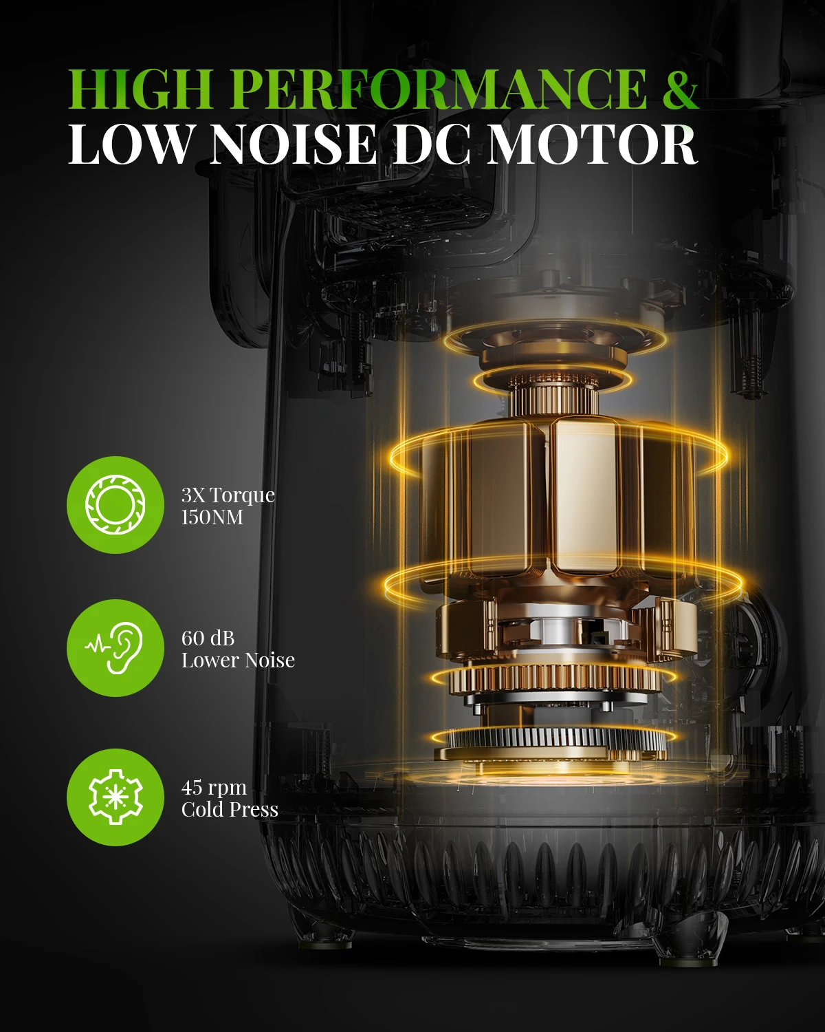 Powerful Slow Cold Press Juicer with Large Feed Chute Recipe for Vegetables Fruits Single Serve Juicec Extractor Machines