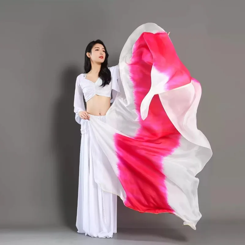 Voile de danse du ventre en soie véritable, 250x114cm (98.4x44.8 pouces), châle personnalisé en soie véritable teint à la main, dégradé de couleur, vente en gros