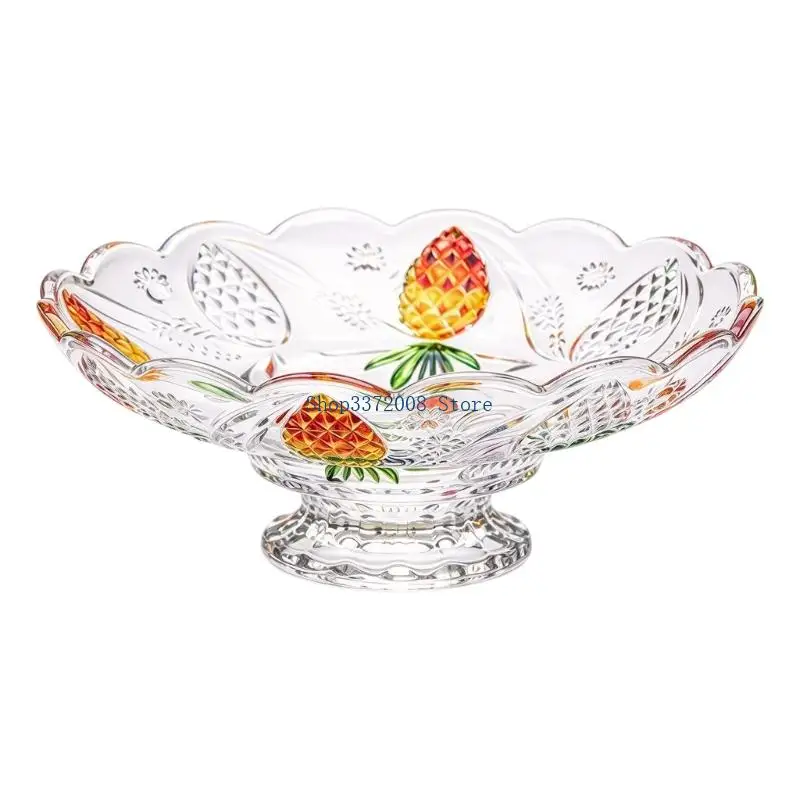 Glass Fruit Serving Bowl with Relief, Curved Border, and Footed Base for Candy, Fruit, and Small Pastries