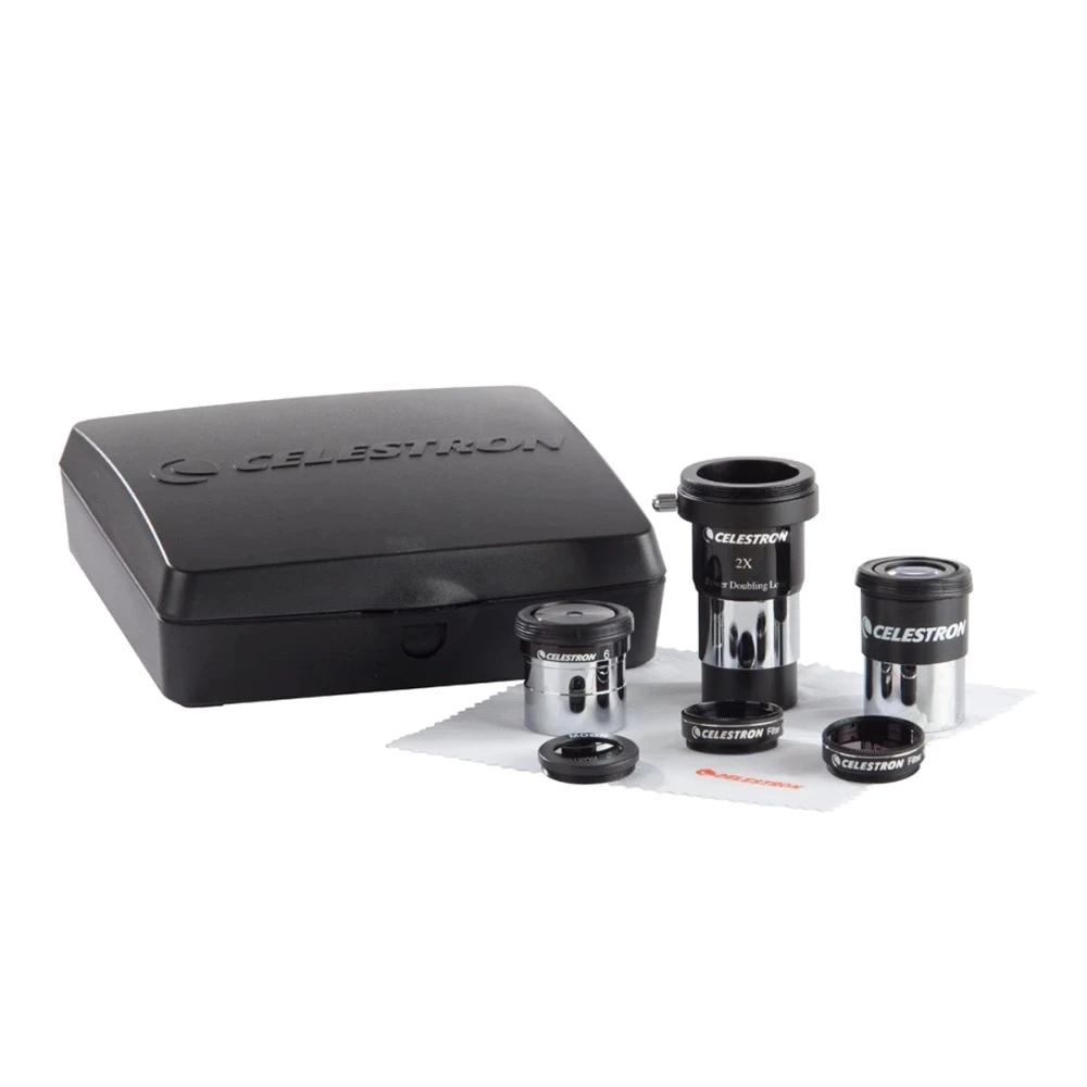 ชุดอุปกรณ์เสริม Celestron-ASTROMASTER, เลนส์ Barlow 2X, Ploss 6 มม., 15 มม., ช่องมองภาพ Kellner, # 25 #   ไส้กรองดวงจันทร์ 80A