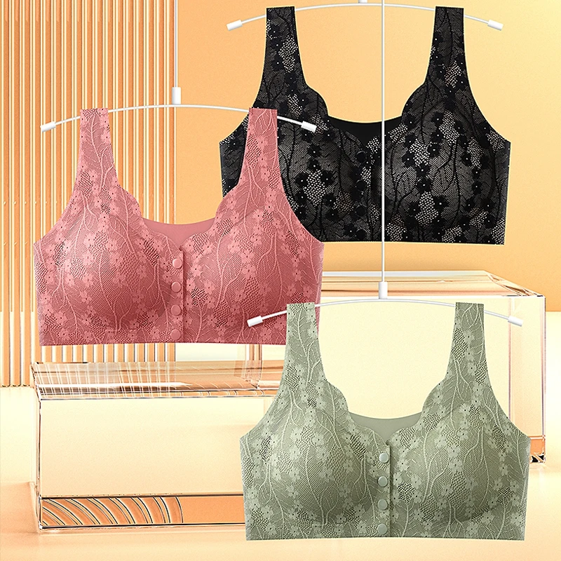 Soft Cups Before The Button In The Elderly Underwear Breathable Women Without Steel Ring Tank Top Lace Large Size Bra For Women