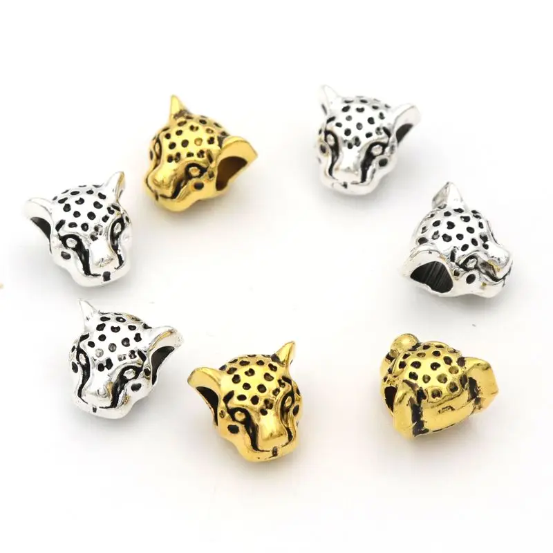 Tibetan Silver Gold Color Big Hole Leopard European Spacer Metal Loose Beads For Jewelry Making Diy Finding Needlework Wholesale