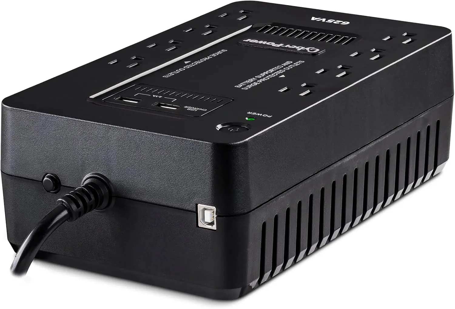 Système UPS ST625U en veille, 625VA/360W, 8 prises, 2 ports de charge USB, compact, noir