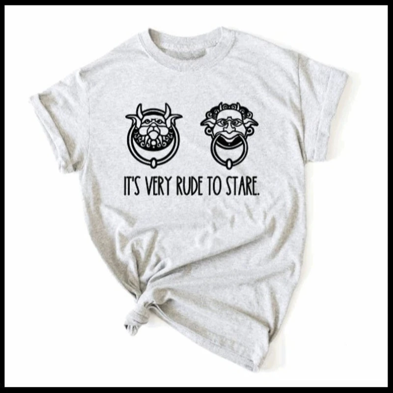 It's Very Rude To Stare Labyrinth Funny Gringotts Door Knocker T-shirt Quote Wizarding World Fan Gift Retro Gothic Cotton Tops