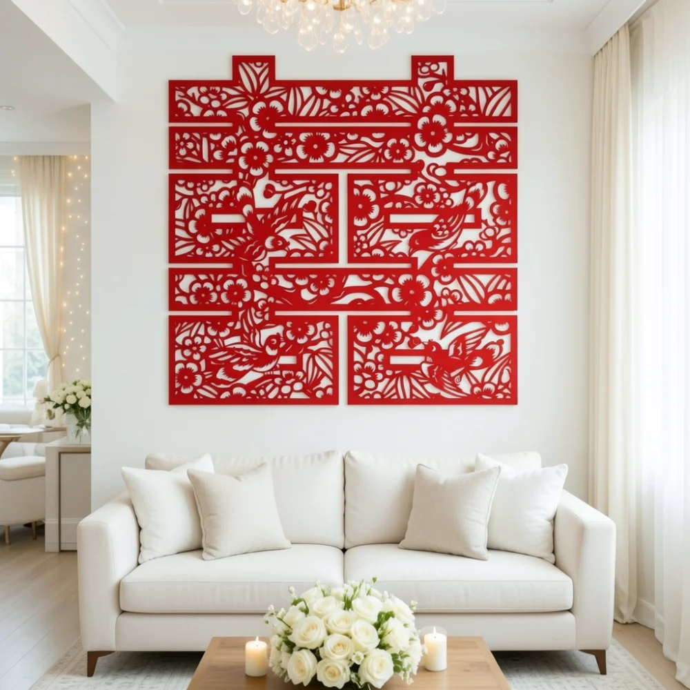 Modern Chinese Wedding Double Happiness Wall Art Sticker For Home Ornament Bridal Room Atmosphere Decorate Photography