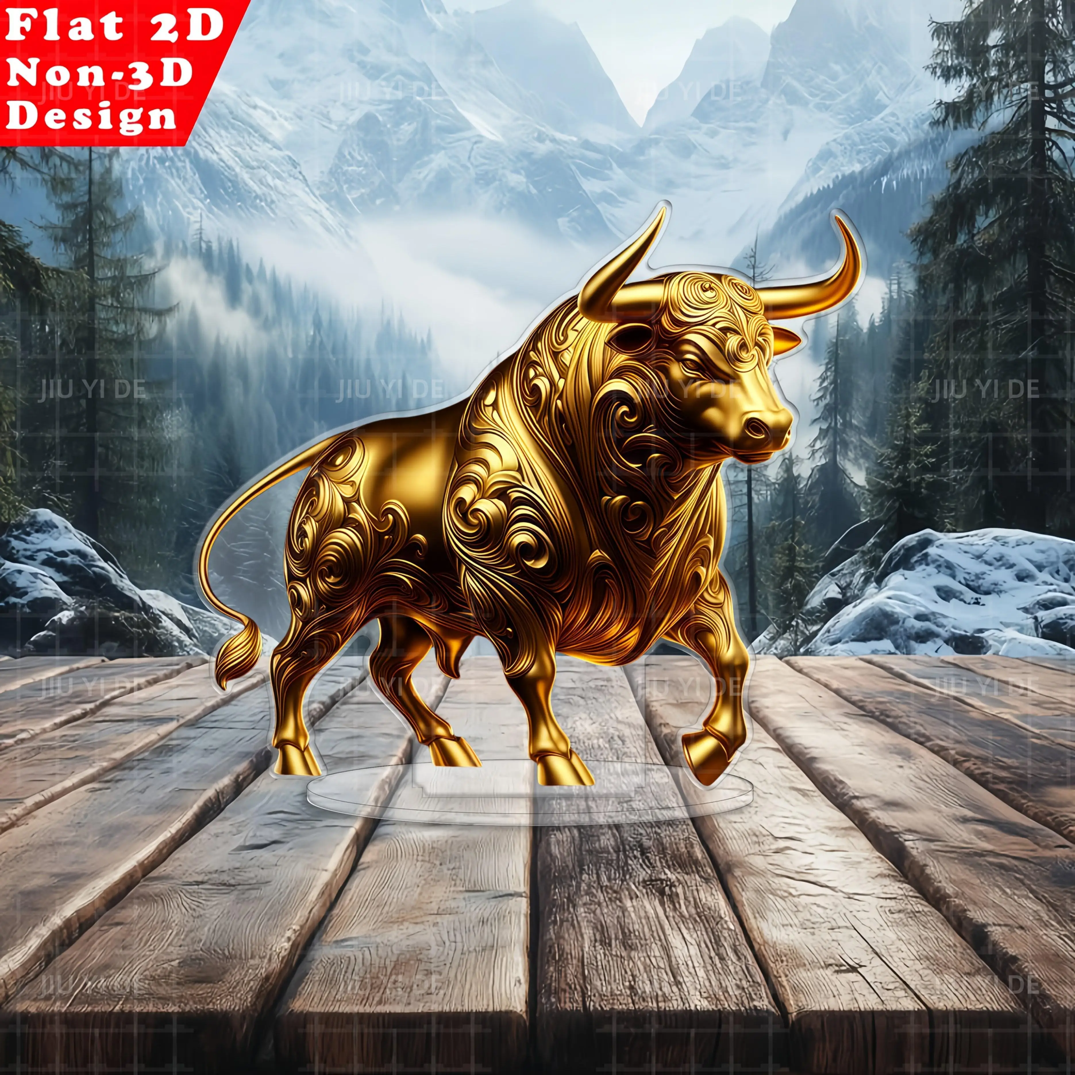 2D Flat, A Golden Auspicious Bull 2DFLat Acrylic Decorative Ornament, Holiday Surprise Gift, Holiday Decoration, Interior Decora