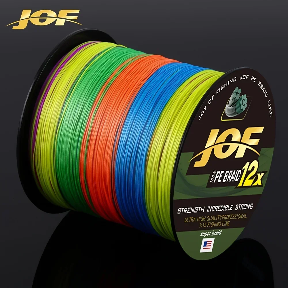 JOF 12 Strand Braided Fishing Line 500M/564yd Super Strong PE 25-120LB Smooth Durable Bright Green Mixed Color Long Throw Carp