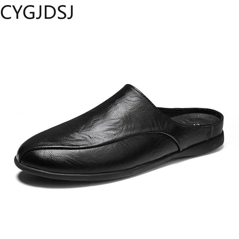 Slippers Men Luxury Casuales Leather Mules Homme Slippers for Men Half Shoes for Men Slippers Luxury Designer тапочки для дома