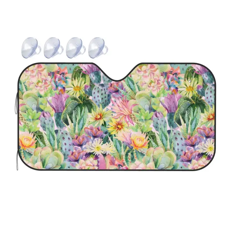 Multicolor Cactus Floral Pattern Car Windshield Sun Shade Auto Front Window Sunshade Sun Visor Shield Foldable Uv Ray Reflector