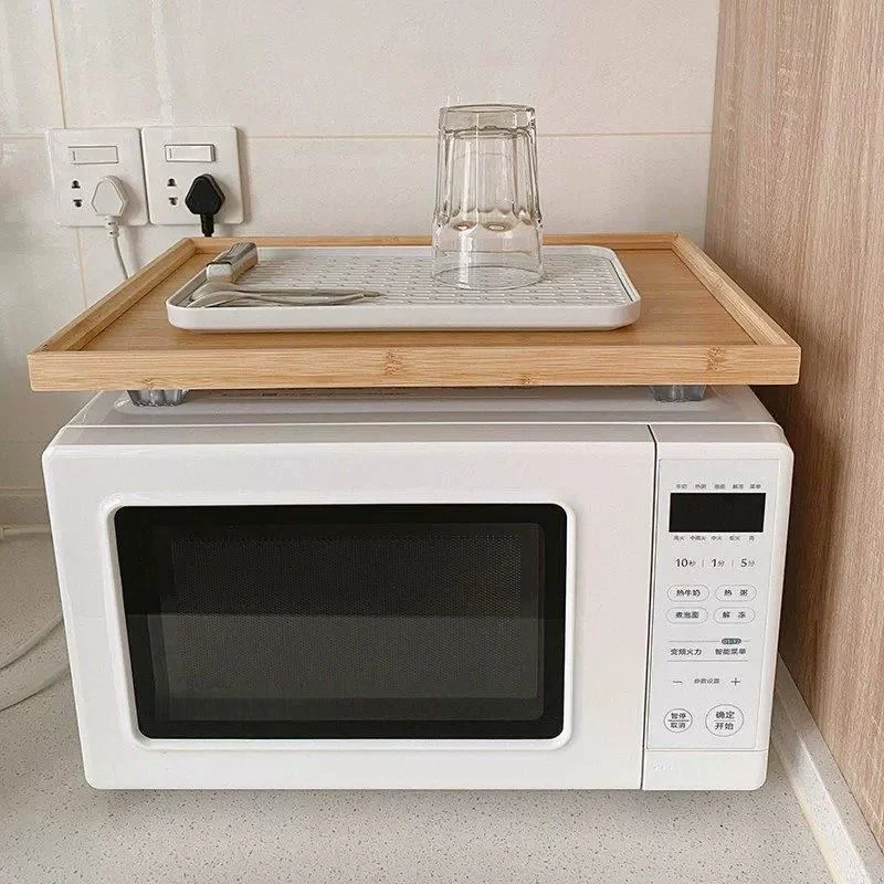 多機能キッチンカウンター電子レンジスタンド収納ラック長方形竹製l字型コーナーシェルフ家庭用