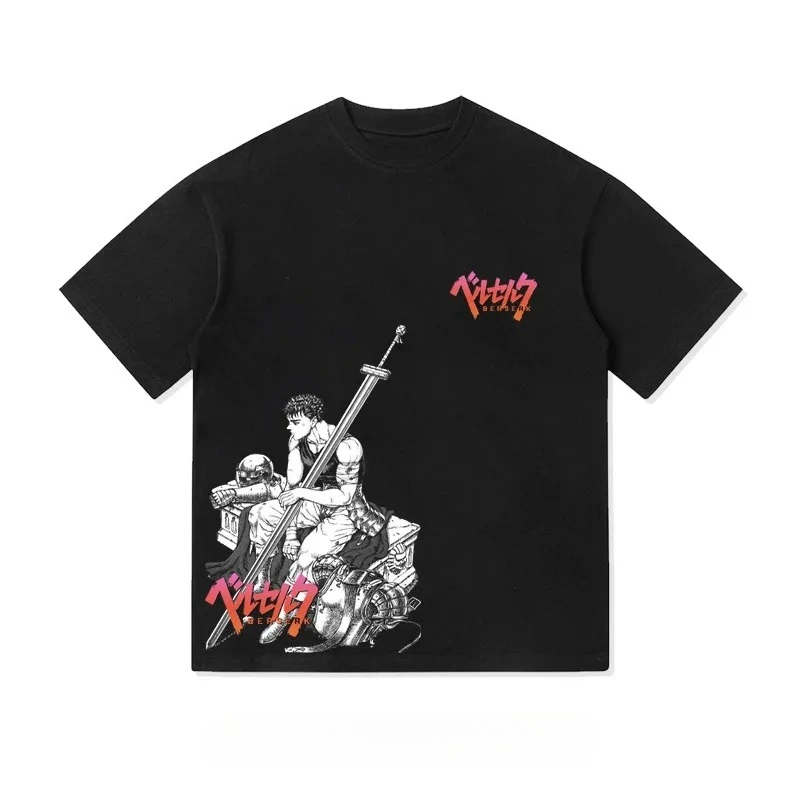 

Retro Printed American Style Cotton Short-sleeved T-shirt for Men Women Streetwear with The Theme of "Sword Wind Legend Gus" Top