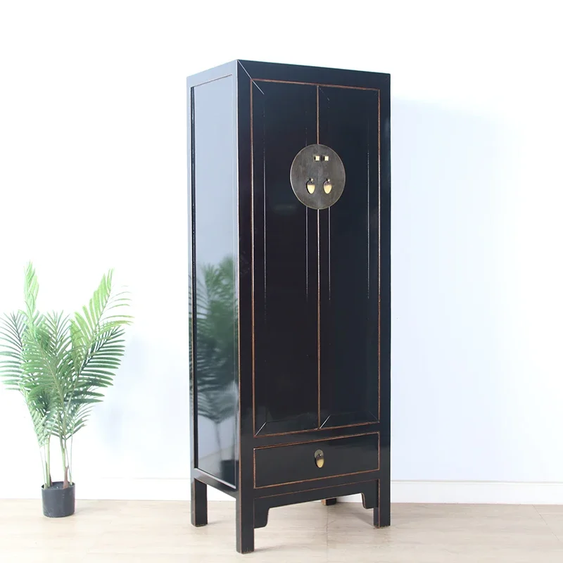 Solid wood double-door wardrobe, living room wine storage cabinet light luxury wardrobe