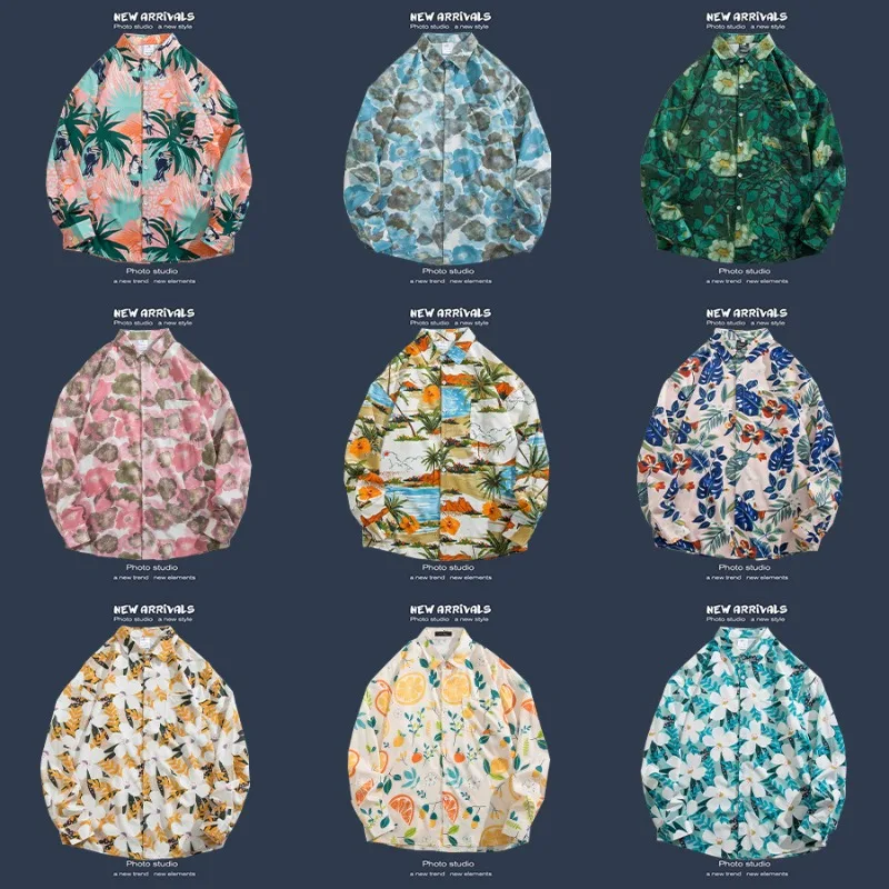 

Кубинская грубая хлопковая рубашка с длинными рукавами в этническом стиле, весенне-осенняя американская рубашка на пуговицах с геометрическим узором для мужчин и женщин