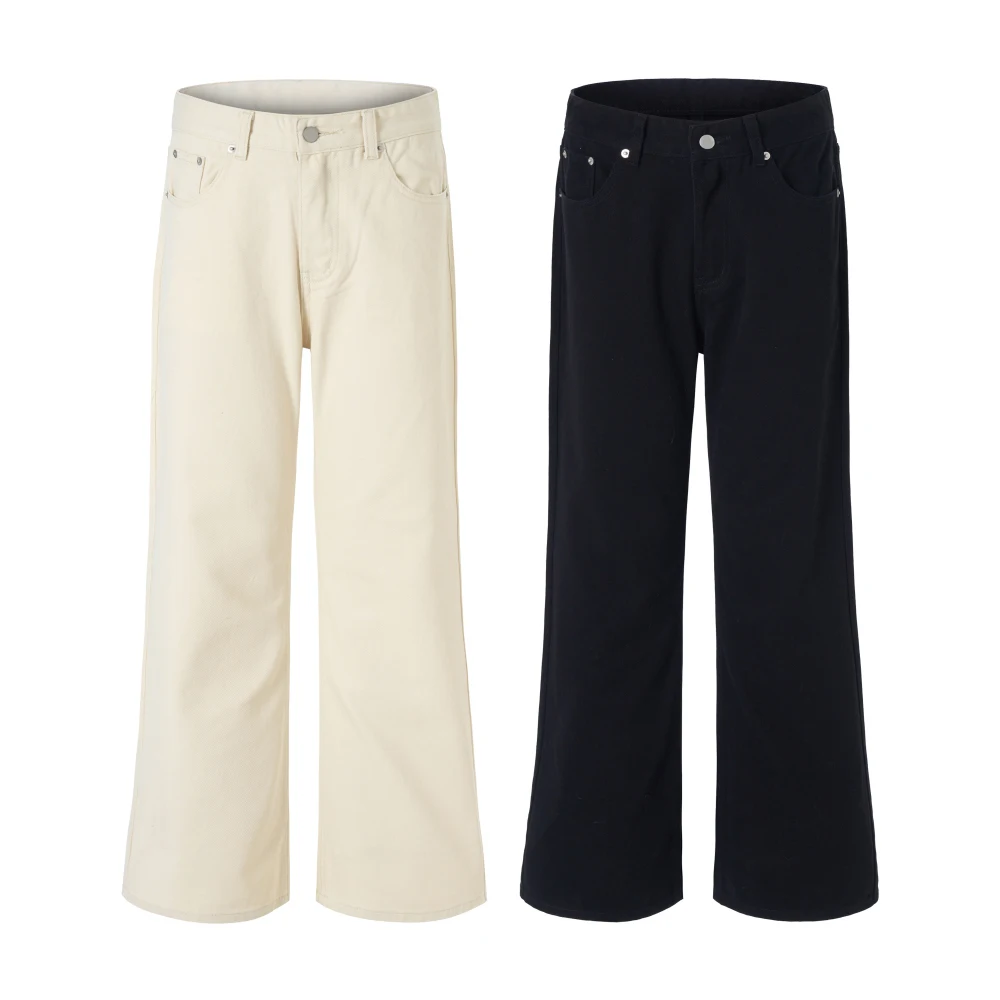 

Осенние и зимние мужские бежевые белые и черные джинсы American Cleanfit, слегка расклешенные, базовые универсальные длинные брюки с вышивкой