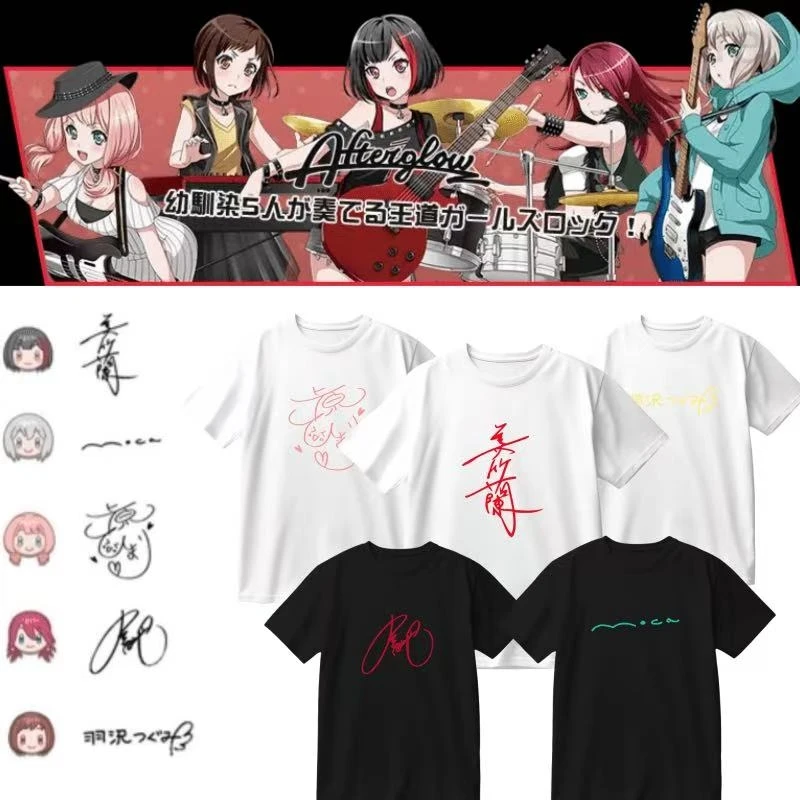 

Футболка BanG Dream, модная футболка с мультяшным принтом Afterglow, Harajuku, аниме, мужские и женские хлопковые футболки с короткими рукавами