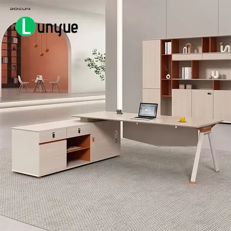 Modern L Shaped Wooden Office Desk Luxury CEO Manager Executive Workstation for Boss Home Business Large Space Durable