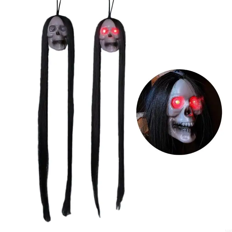 N58C 6pcs Long Hair Skull LED LED cranio cranio lampeggiante PROPSEGGIO PROPTICI DEI DECORI APPIRATI
