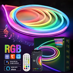 Led luz de tira inteligente rgb led luz de néon string wifi app controle flexível diy forma tv backlight decorar a lâmpada ambiente 16/24/40w