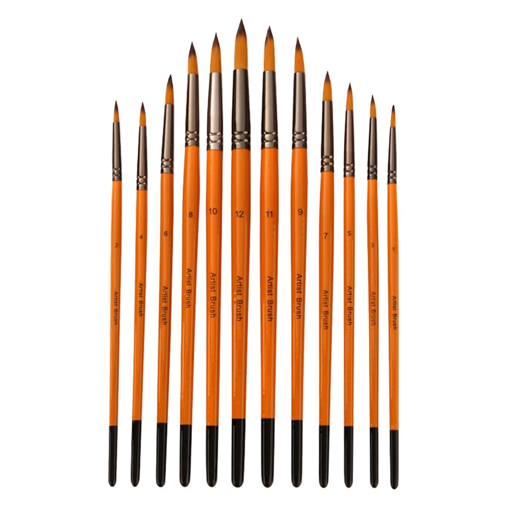 

12pcs Artist Nylon Hair Paintbrushes For Acrylic Oil Watercolor Gouache High-Grade Durable Wood Aluminum Handle Flexible