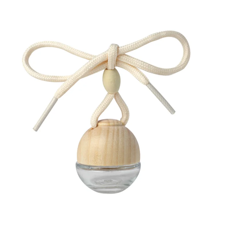 

High Quality 6ml 6cc Wooden Cap Perfume Glass Bottles Ball Shaped Mini Car Fragrance Bottle With String