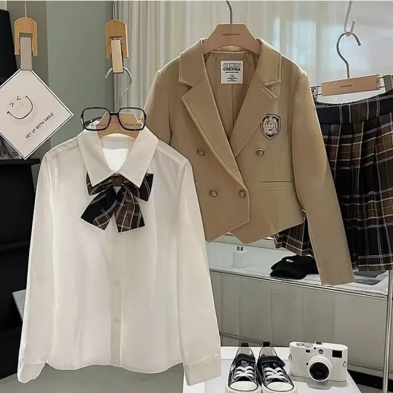 Girls' College Style JK Set Spring and Autumn 2026 New Children's Casual Coat+Shirt+Half Skirt Three Piece Set 90-160CM